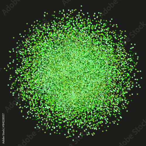 Green sparkles and glittering powder spray. Sparkling glitter particles explosion on vector black transparent background. Golden star light shining or luxury fireworks and confetti outburst