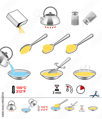 Cooking and preparation icons. Set of sign for detailed guideline. Vector elements on a white background. Ready for your design.