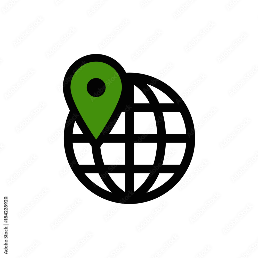 Location icon on the globe, map pin, navigation symbol Location icon on the globe, map pin, navigation symbol