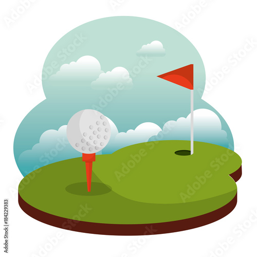 golf course hole flag and ball vector illustration