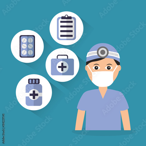 doctor surgeon mask cap medicine kit first aid vector illustration