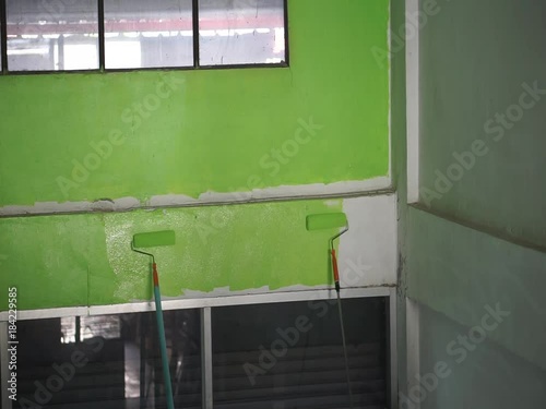 video of Painted green colour on concrete wall