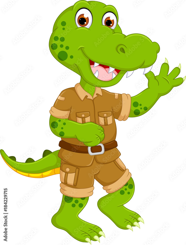 Fototapeta premium funny crocodile cartoon dancing with smiling and waving