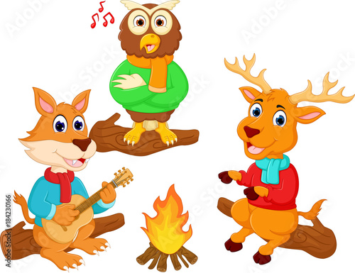 Tableau sur toile friendship of owl deer and fox cartoon
