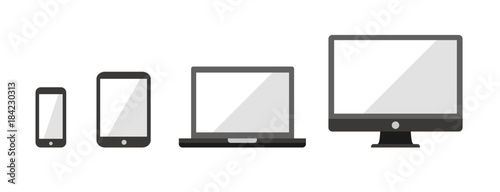 Device Infographic Icons: Smartphone, Tablet, Laptop, Desktop Computer