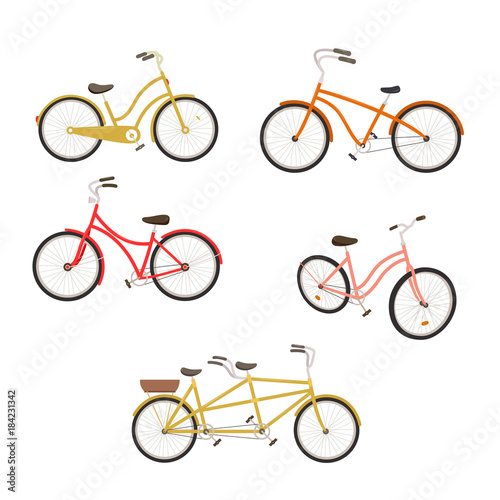 Retro bycicles set. Vector illustration.