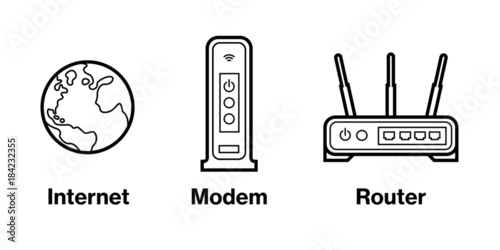 Device Infographic Icons: Internet, Modem, and Router photo