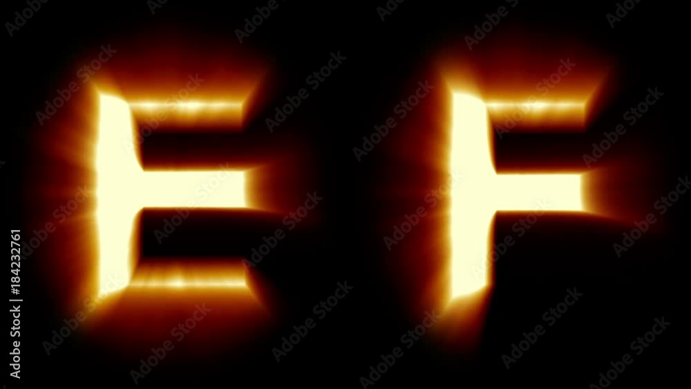 light letters E and F - warm orange light - flickering shimmering animation loop - isolated light letters E and F - warm orange light - flickering shimmering animation loop - isolated
