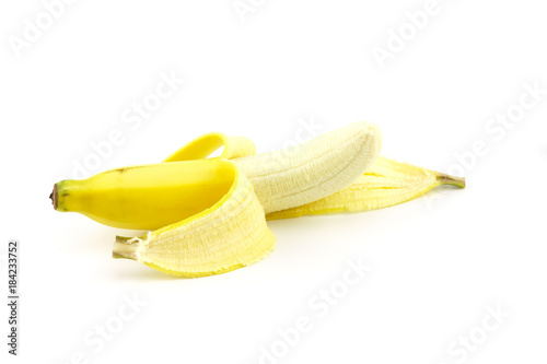 Peeled ripe banana isolated on white background