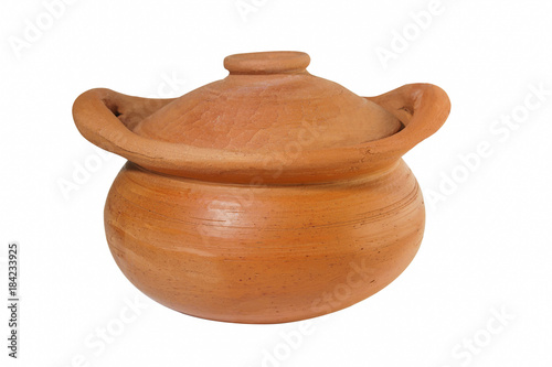 Brown clay pot isolated on white background. It made for cooking, boiler and stove.