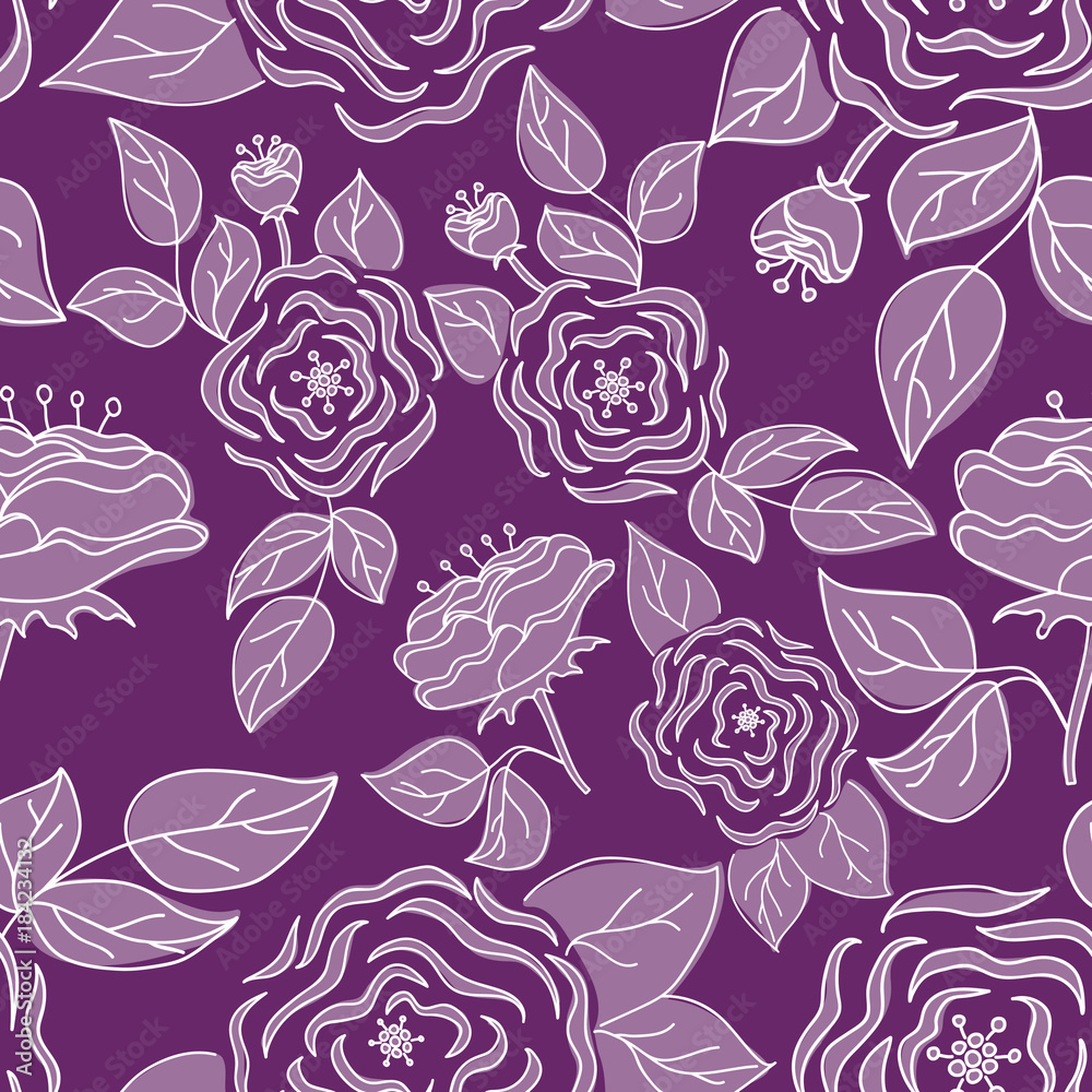 flowersSeamless pattern with hand-drawn gentle roses on a bright background.3