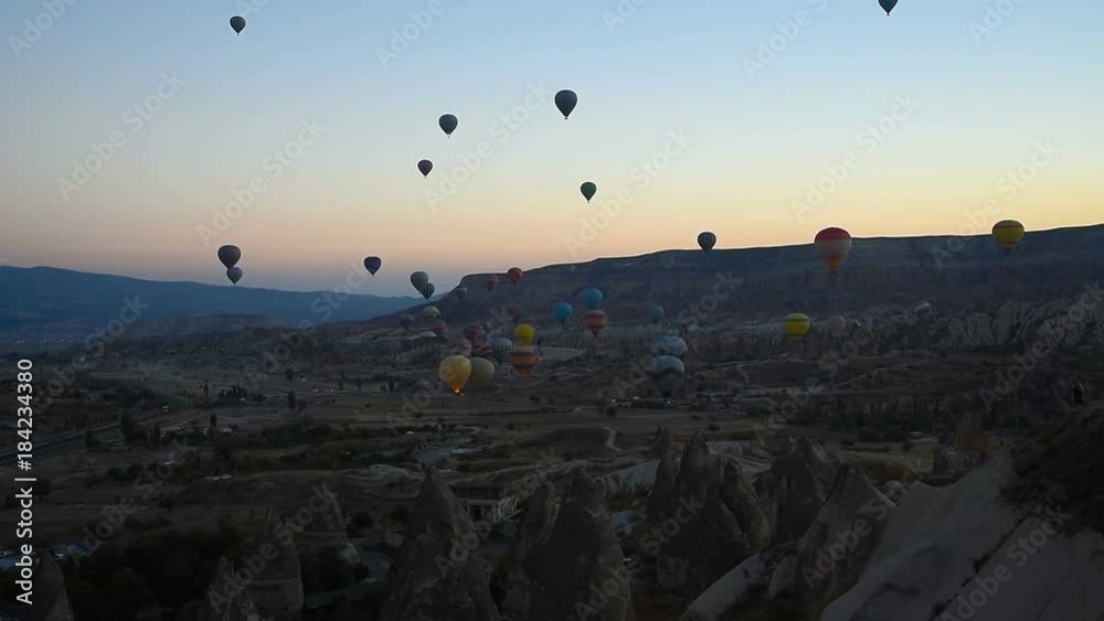 Morning start of Hot air balloons in Cappadocia. Turkey Morning start of Hot air balloons in Cappadocia. Turkey