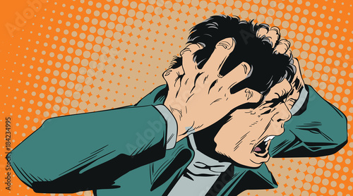 Man screams in horror. Stock illustration.