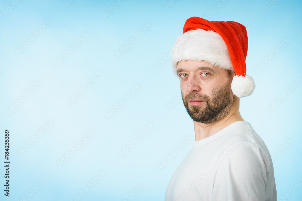 Bearded man in santa claus hat Bearded man in santa claus hat