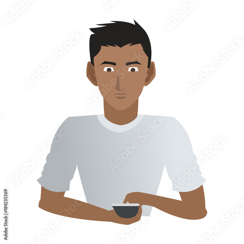 Young man with smartphone icon vector illustration graphic design