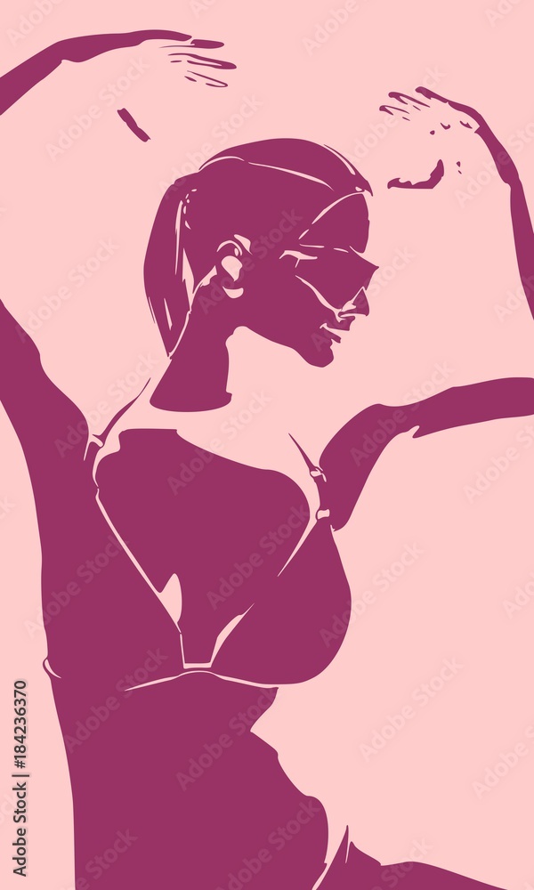 Beautiful sexy dancing girl. Pretty woman silhouette. Side view. Beautiful sexy dancing girl. Pretty woman silhouette. Side view.