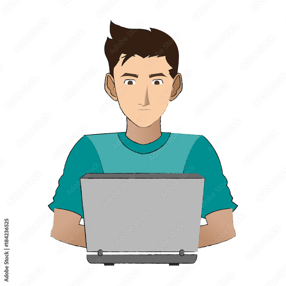 Man cartoon with laptop icon vector illustration graphic design Man cartoon with laptop icon vector illustration graphic design