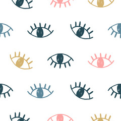 Fototapete Augenmuster Handgezeichnete Augen Vektormuster Modern  © Artrise Stocker