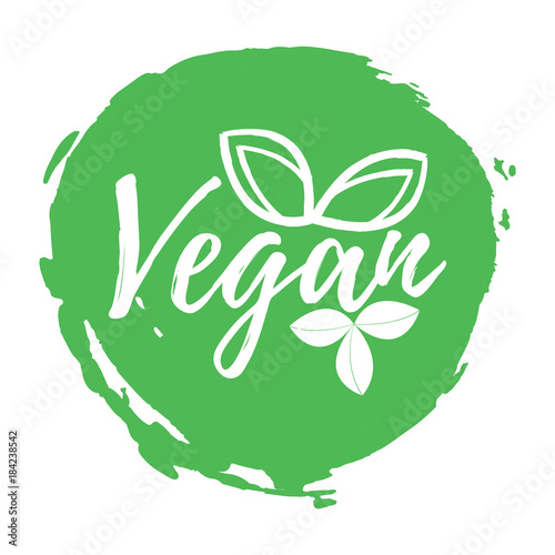 Vegan label. Healthy and Organic Food. Font with Brush. Food Intolerance Symbols and Badges. Vector illustration icon