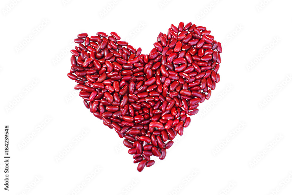 Red kidney bean in heart shape isolate on white background Red kidney bean in heart shape isolate on white background