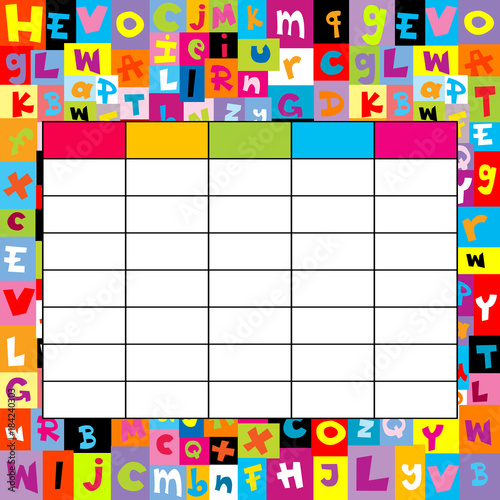 School timetable on letters background