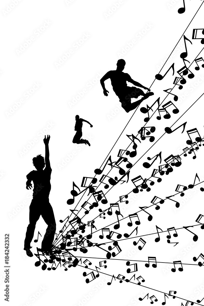 Fototapeta premium Easy to edit vector illustration of wavy musical notes with dancer
