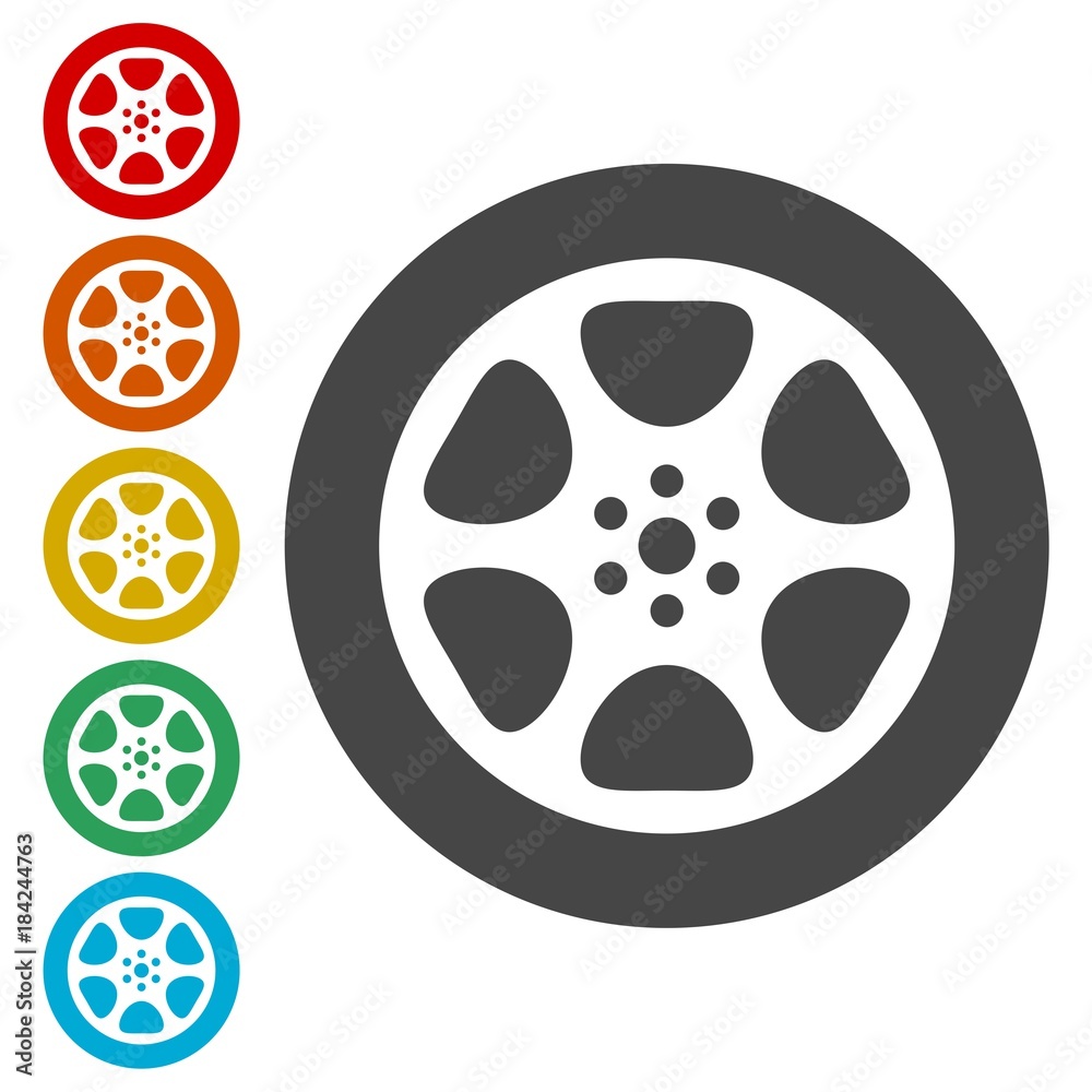 Film reel icon, The video icon, Movie symbol, Flat