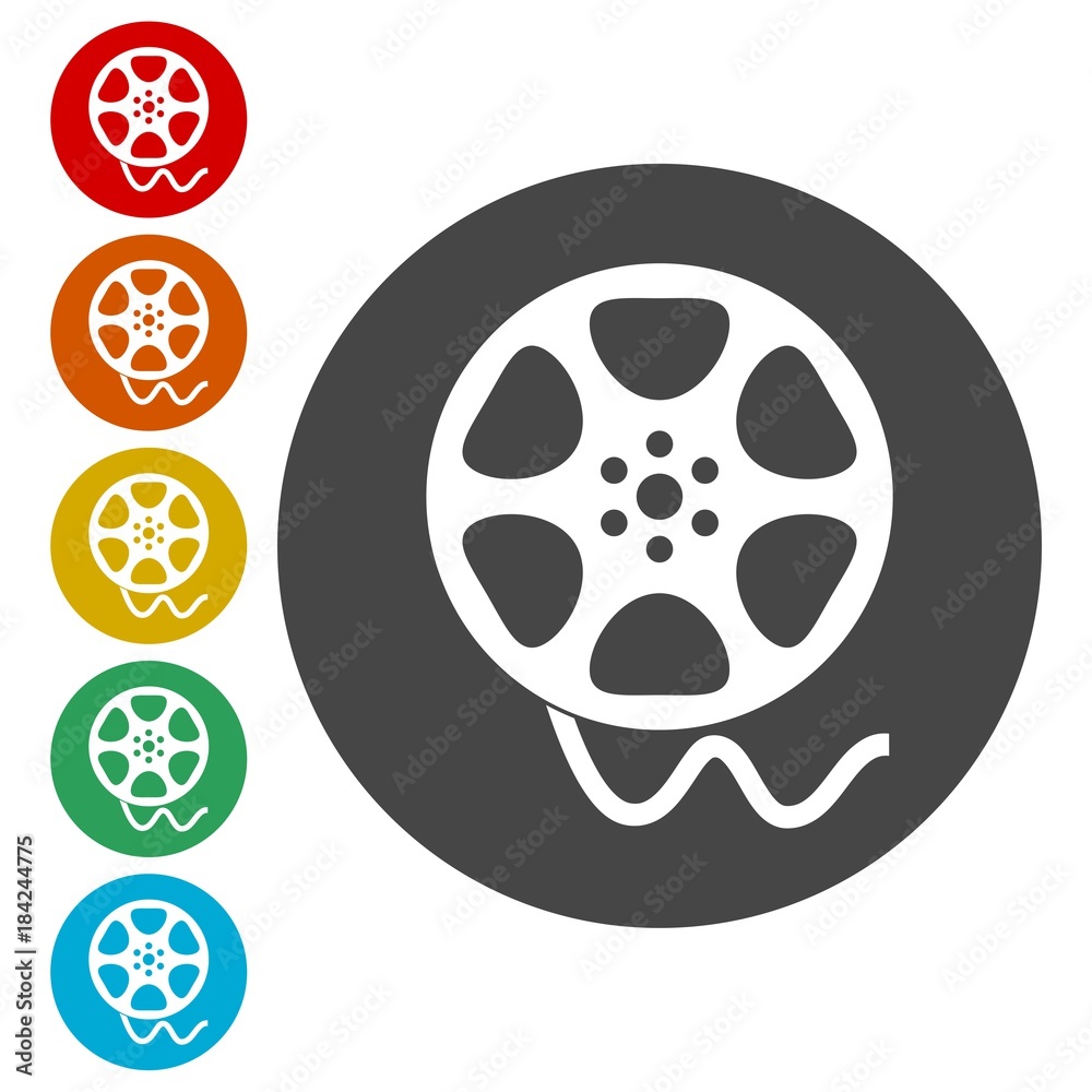 Film reel icon, The video icon, Movie symbol, Flat