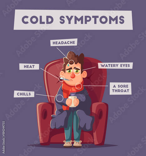 Sick man. Unhappy character. Vector cartoon illustration