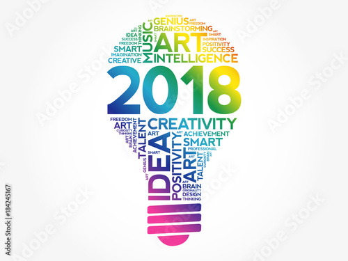 2018 Creative Ideas bulb word cloud collage, concept background