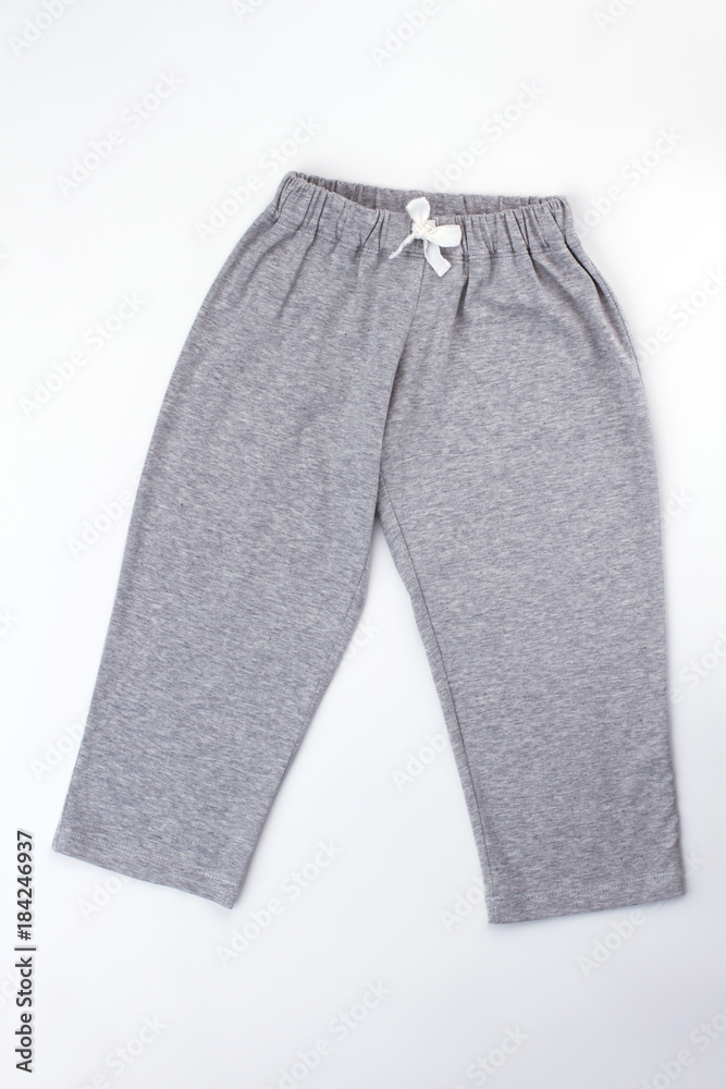 Plain gray pajama pants with white drawstring. Cozy melange cotton. Sleepwear bottom for boys. Plain gray pajama pants with white drawstring. Cozy melange cotton. Sleepwear bottom for boys.