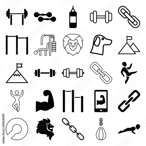 Set of 25 strength filled and outline icons