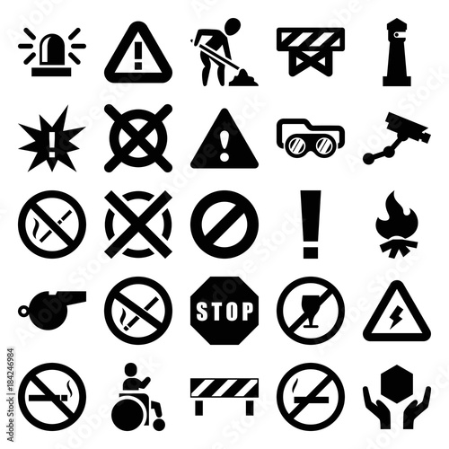 Set of 25 warning filled icons