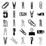Set of 25 clamp filled and outline icons