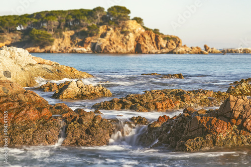 Nice landscape of the Spanish coastal in Costa Brava, Playa de Aro in istagram mate colors