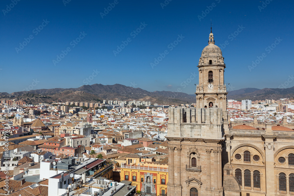 Malaga skyline with Cathedral tower in background Malaga skyline with Cathedral tower in background
