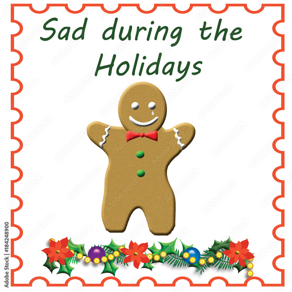 Naklejka premium sad gingerbread man on white background with holly 