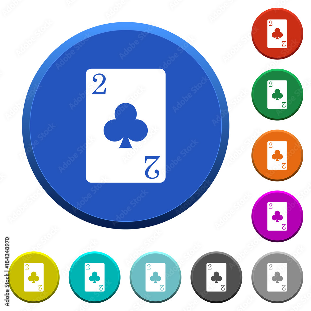Two of clubs card beveled buttons Two of clubs card beveled buttons