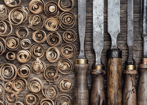 Slika na platnu Carpentry tools on the workbench