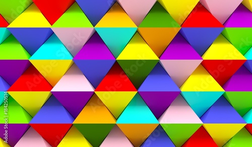 3D Rendering Of Abstract Multi Colored Pyramids Background Straight View