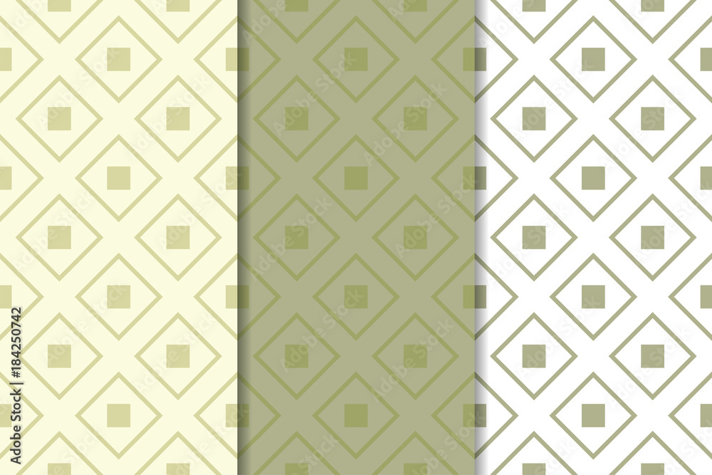 Olive green and white set of geometric seamless patterns Olive green and white set of geometric seamless patterns