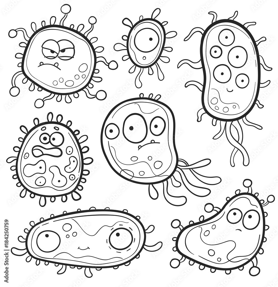 Set of cartoon Microbes and Viruses