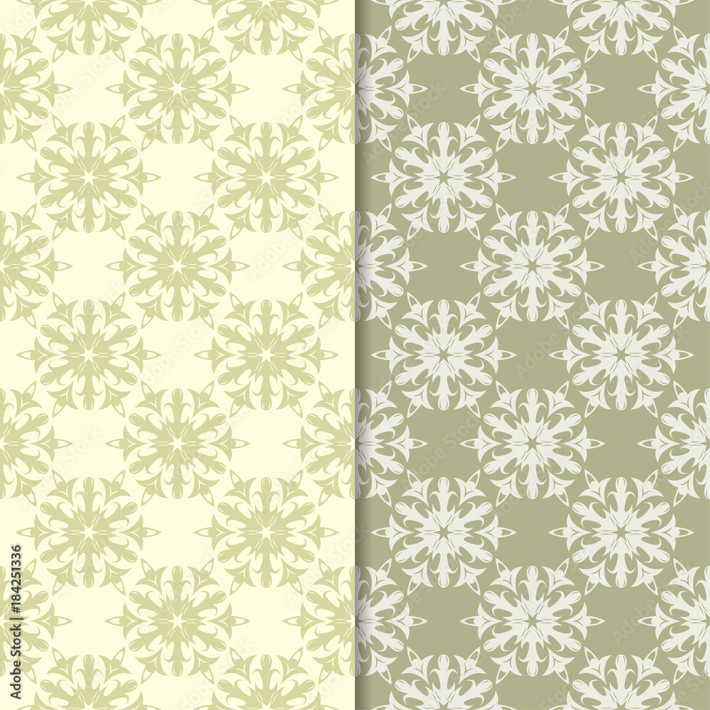 Olive green floral backgrounds. Set of seamless patterns Olive green floral backgrounds. Set of seamless patterns