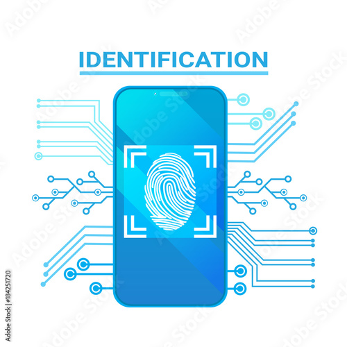 Smart Phone Identification Scanning Fingerprint Modern Access And Security Protection System Vector Illustration