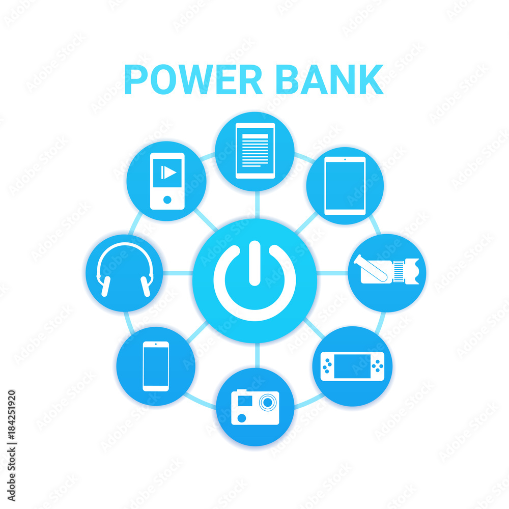 Portable Cahrger Power Bank Technology With Modern Gadgets Icons Charging Vector Illustration Portable Cahrger Power Bank Technology With Modern Gadgets Icons Charging Vector Illustration
