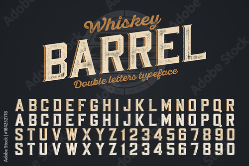 Decorative vector vintage typeface, double letters. Color swatches