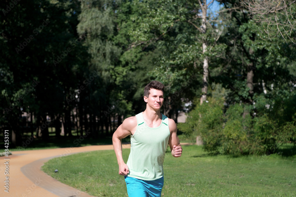 Man run in park on sunny summer day Man run in park on sunny summer day