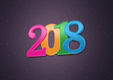 New Year colorful inscription 2018 on a purple background. 3d render illustration. Illustration for advertising.