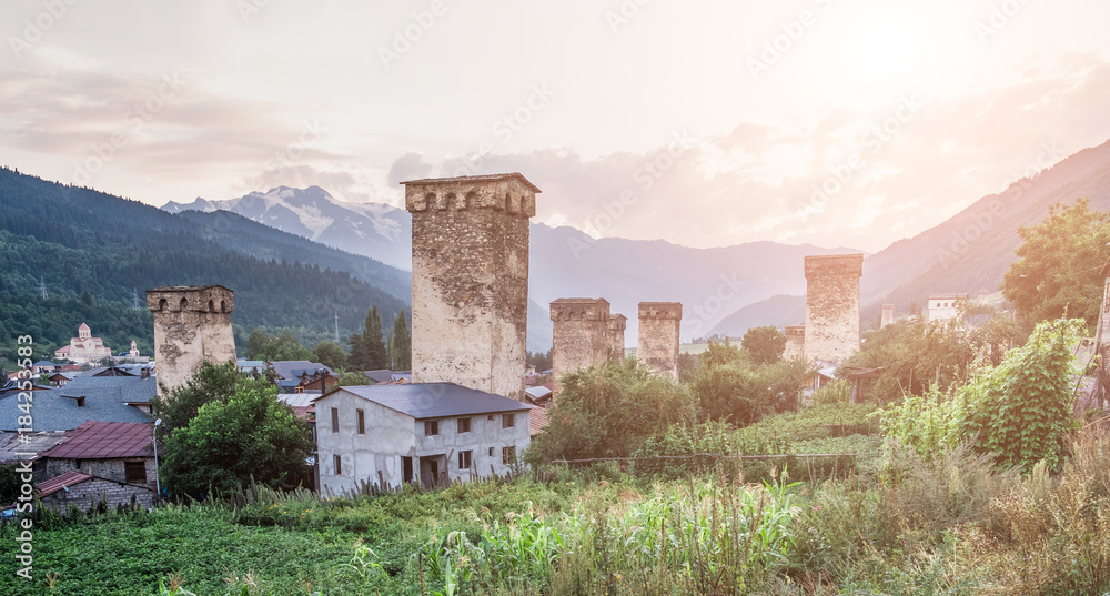 Fototapeta premium Beautiful view with Svan tower, Georgia