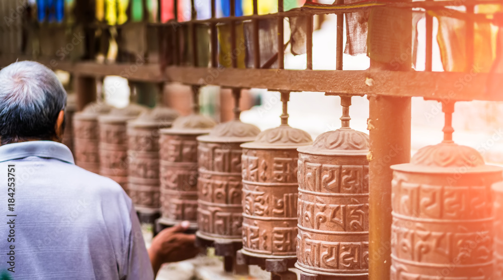 Closed up the prayer wheel at temple in Kathmandu, Nepal